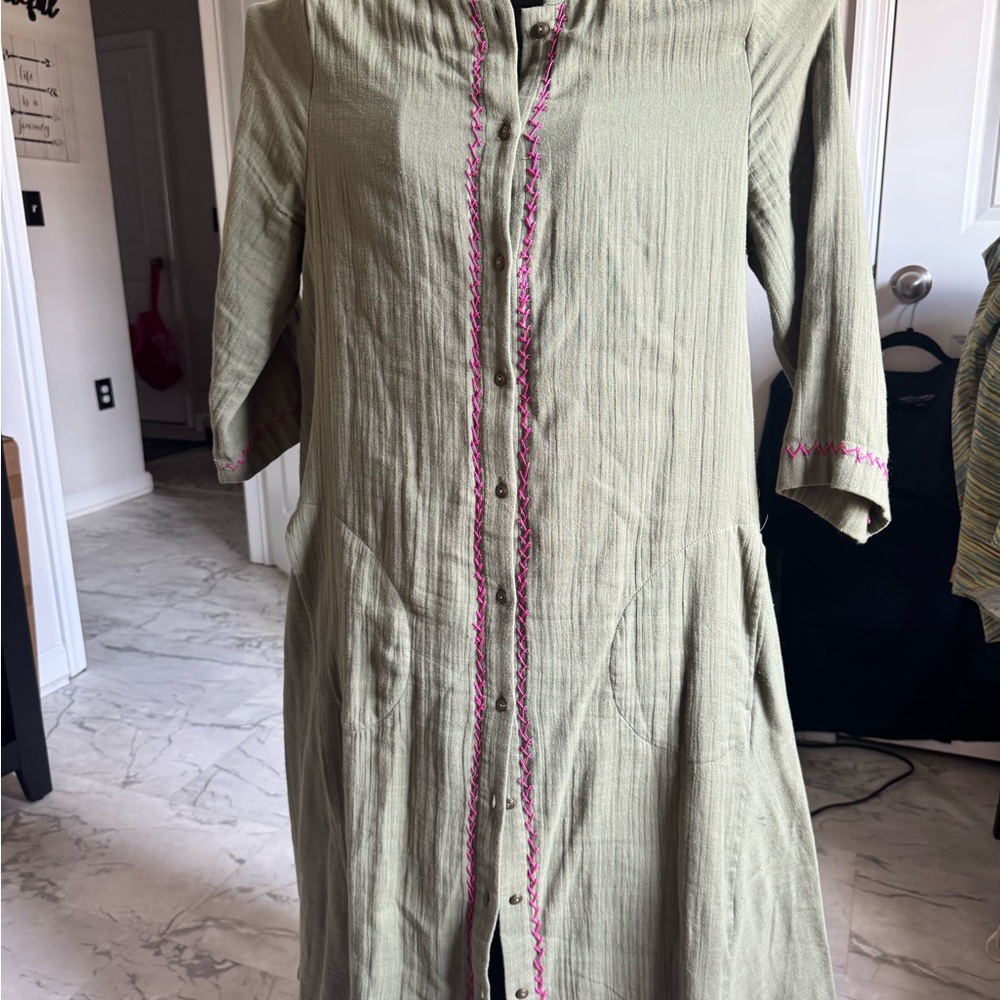 Soft Surroundings Olive Dress with Pink Accents